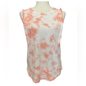 Lucky Brand Sleeveless Orange Cotton Ruffled Tie Dye Tank Top S